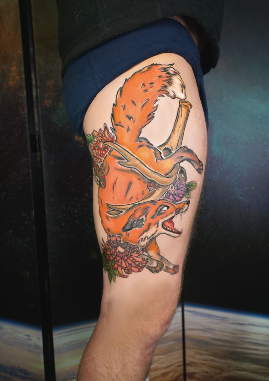 Fox and Antlers Tattoo