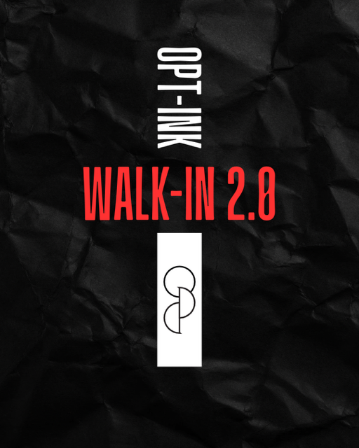 Instagram Post mit Schrift Opt-Ink Walk-In 2.0 und Bild des Tattoos in Kreuzform