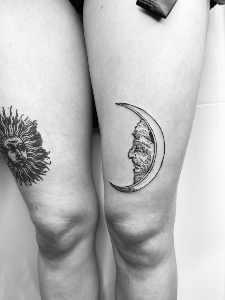 Woodcut Tattoo Moon from Albrecht Dürer Work in Progress